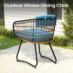Outdoor 7 PC- Patio Rectangular Aluminum Dining Table Set with Umbrella Hole with Rattan Chair