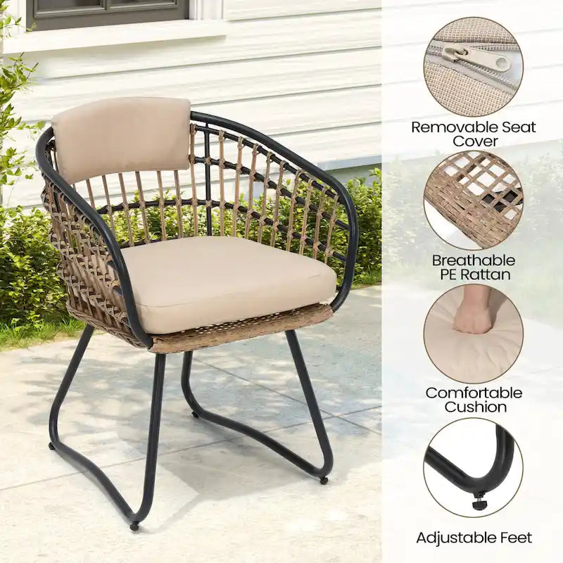 Outdoor 7 PC- Patio Rectangular Aluminum Dining Table Set with Umbrella Hole with Rattan Chair