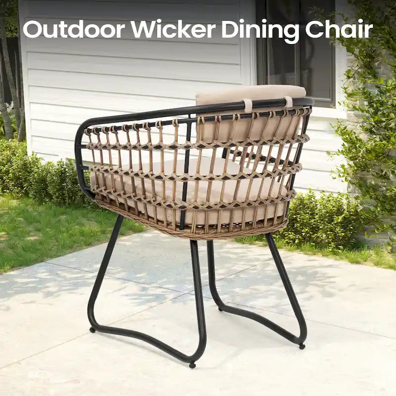 Outdoor 7 PC- Patio Rectangular Aluminum Dining Table Set with Umbrella Hole with Rattan Chair
