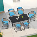 7-Piece Set Outdoor Patio Aluminum Dining Table and PE Rattan Wicker Dining Chairs