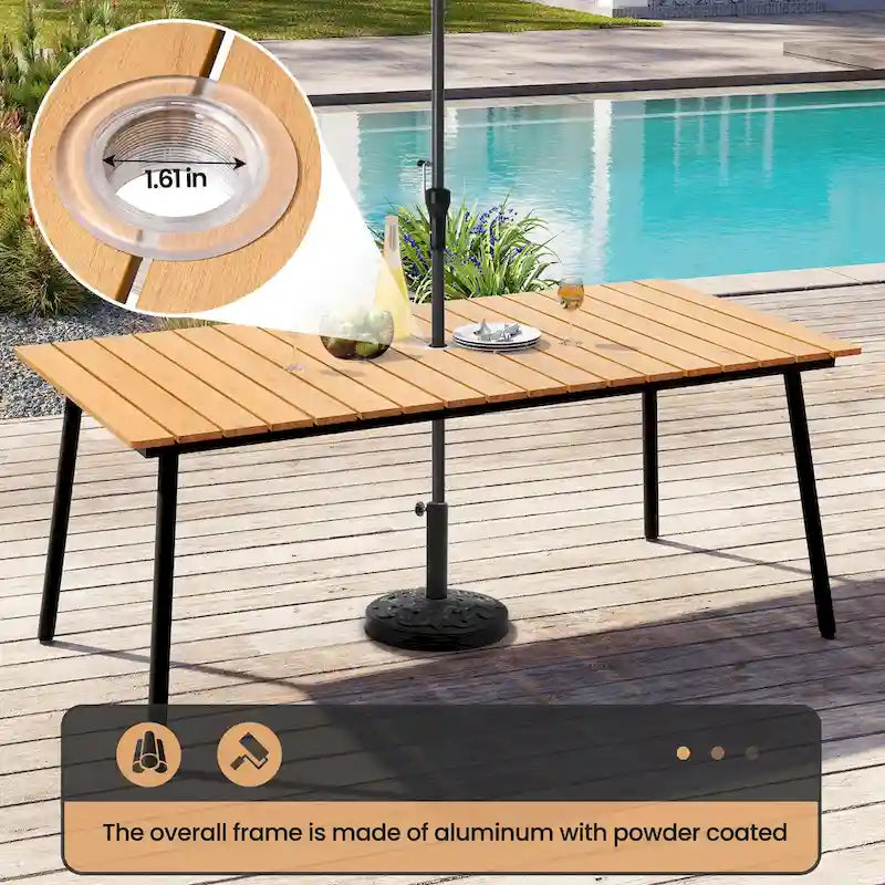 7-Piece Set Outdoor Patio Aluminum Dining Table and PE Rattan Wicker Dining Chairs