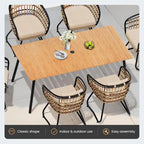 7-Piece Set Outdoor Patio Aluminum Dining Table and PE Rattan Wicker Dining Chairs