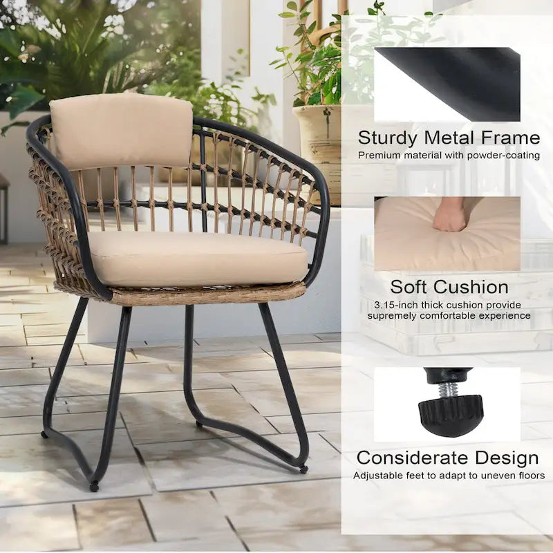 7-Piece Set Outdoor Patio Aluminum Dining Table and PE Rattan Wicker Dining Chairs
