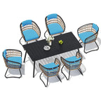 7-Piece Set Outdoor Patio Aluminum Dining Table and PE Rattan Wicker Dining Chairs