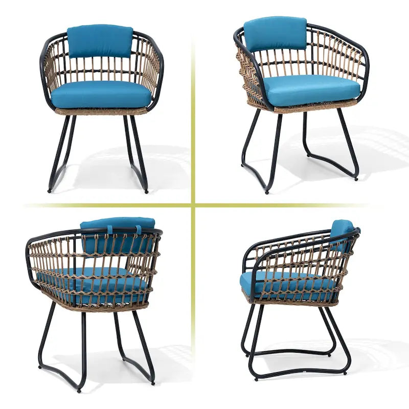 7-Piece Set Outdoor Patio Aluminum Dining Table and PE Rattan Wicker Dining Chairs