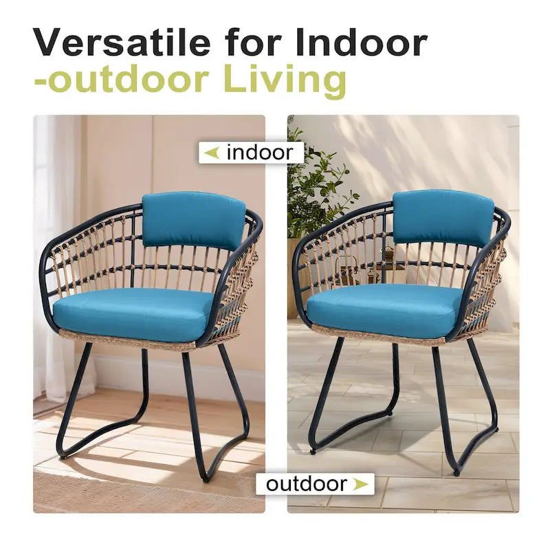 7-Piece Set Outdoor Patio Aluminum Dining Table and PE Rattan Wicker Dining Chairs