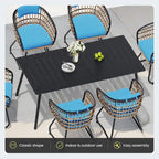 7-Piece Set Outdoor Patio Aluminum Dining Table and PE Rattan Wicker Dining Chairs