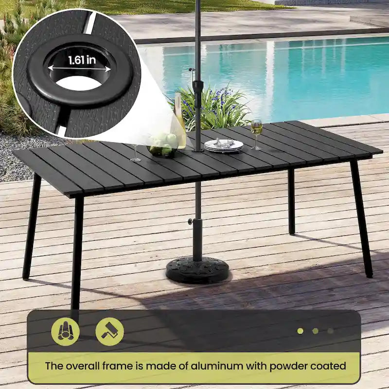 7-Piece Set Outdoor Patio Aluminum Dining Table and PE Rattan Wicker Dining Chairs