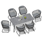 7-Piece Set Outdoor Patio Aluminum Dining Table and PE Rattan Wicker Dining Chairs