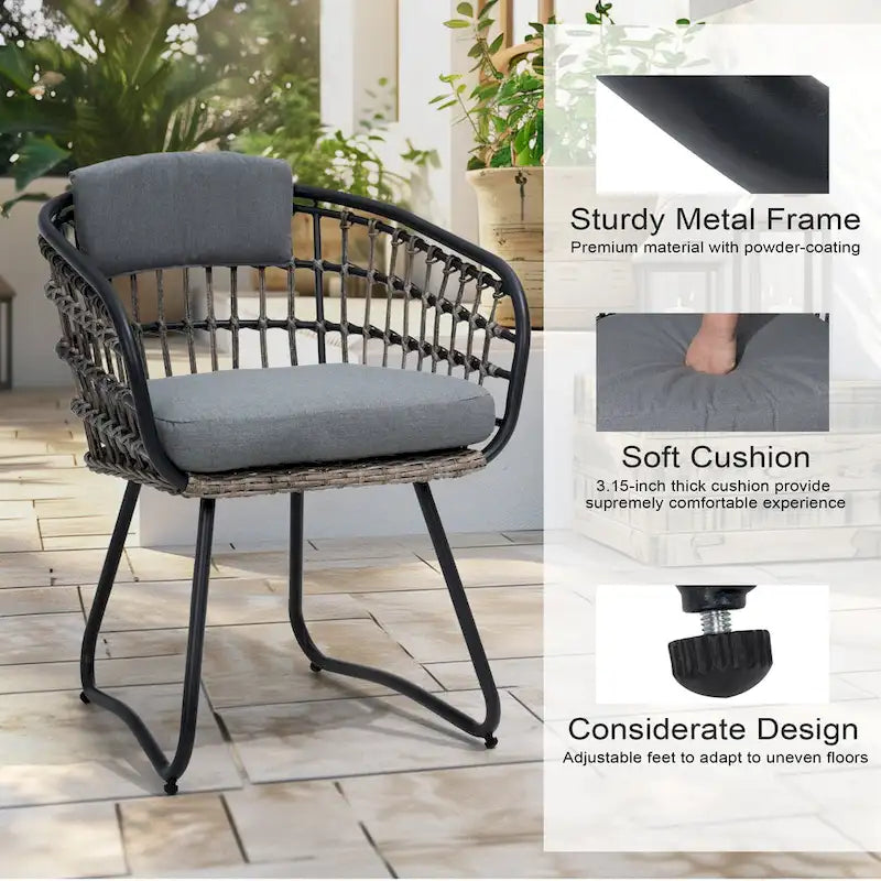 7-Piece Set Outdoor Patio Aluminum Dining Table and PE Rattan Wicker Dining Chairs