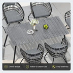 7-Piece Set Outdoor Patio Aluminum Dining Table and PE Rattan Wicker Dining Chairs