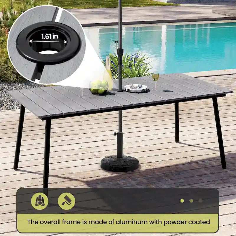 7-Piece Set Outdoor Patio Aluminum Dining Table and PE Rattan Wicker Dining Chairs