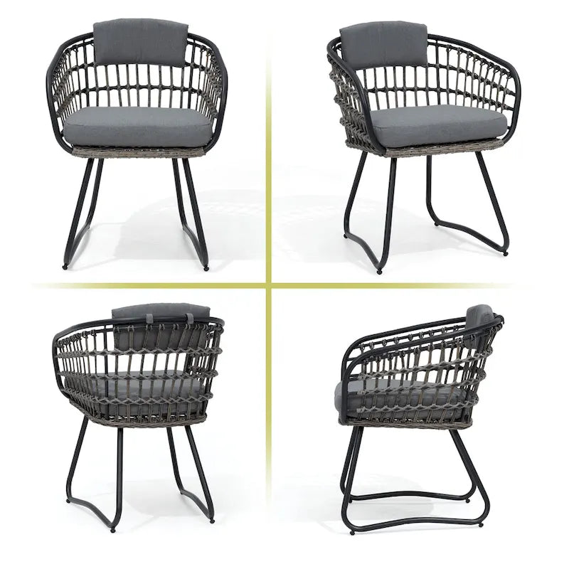 7-Piece Set Outdoor Patio Aluminum Dining Table and PE Rattan Wicker Dining Chairs