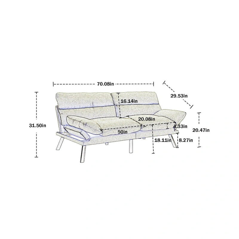 Living Room Sofa with thick cushion, Sofa Bed, Sleeper Sofa with Metal feet, Bedroom Furniture