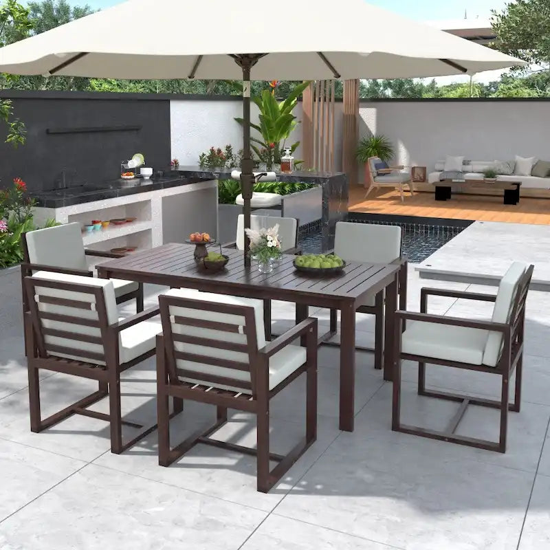 7-Pieces Patio Dining Set with Removable Cushions and 6 Chairs