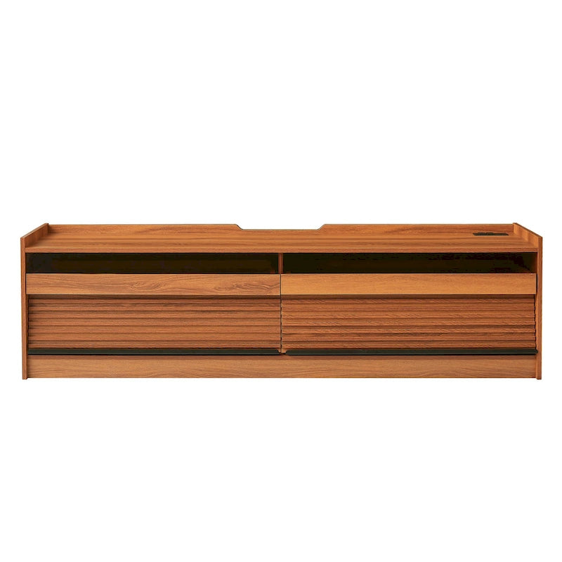 TV Stand with 4 Drawers, Charging Ports & LED Lighting – Walnut / Espresso / Black, Modern Style