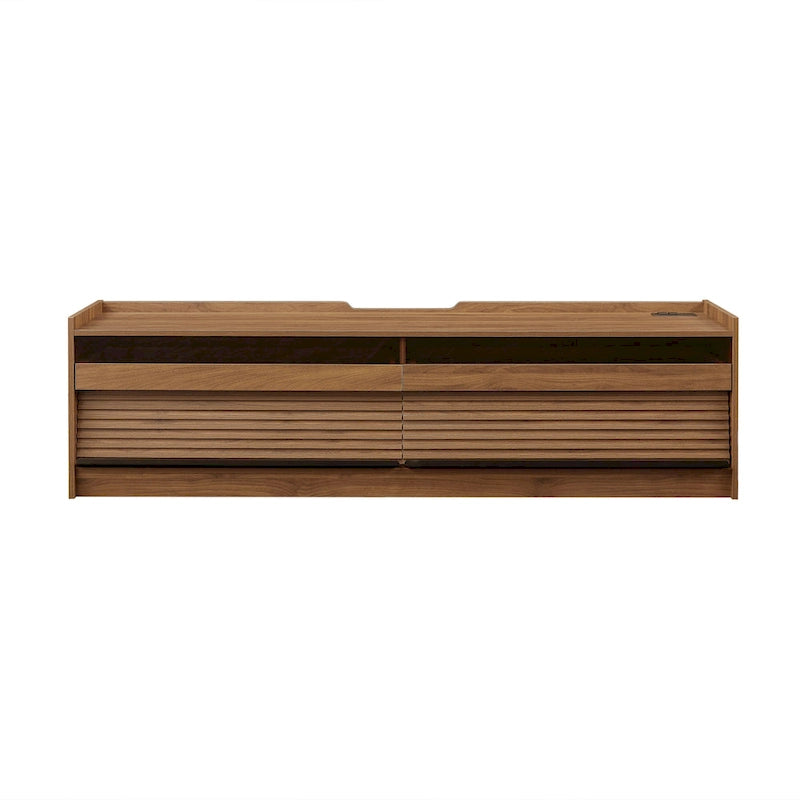 TV Stand with 4 Drawers, Charging Ports & LED Lighting – Walnut / Espresso / Black, Modern Style