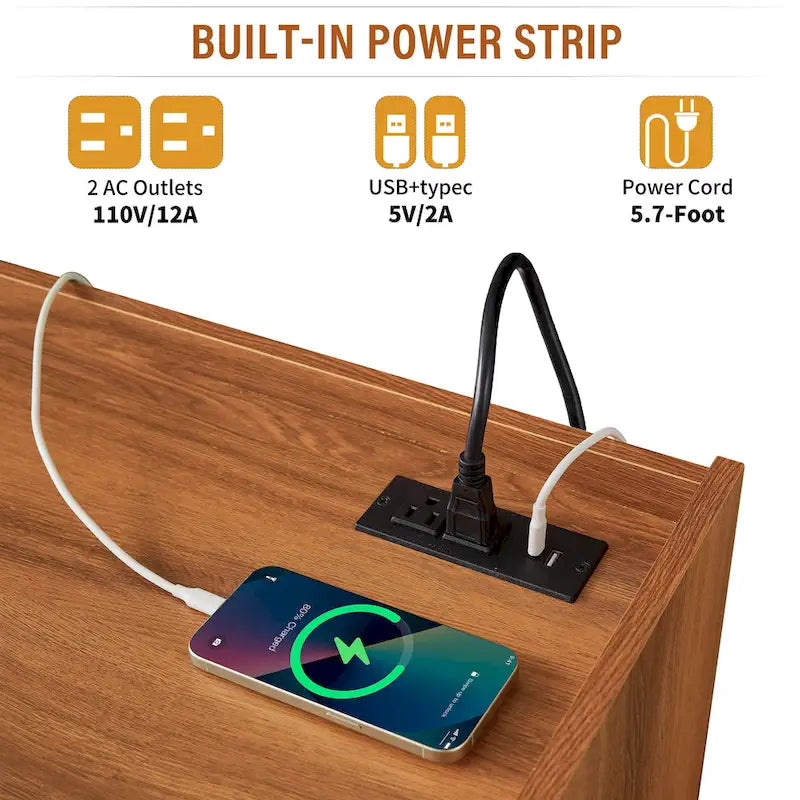 TV Stand with 4 Drawers, Charging Ports & LED Lighting – Walnut / Espresso / Black, Modern Style