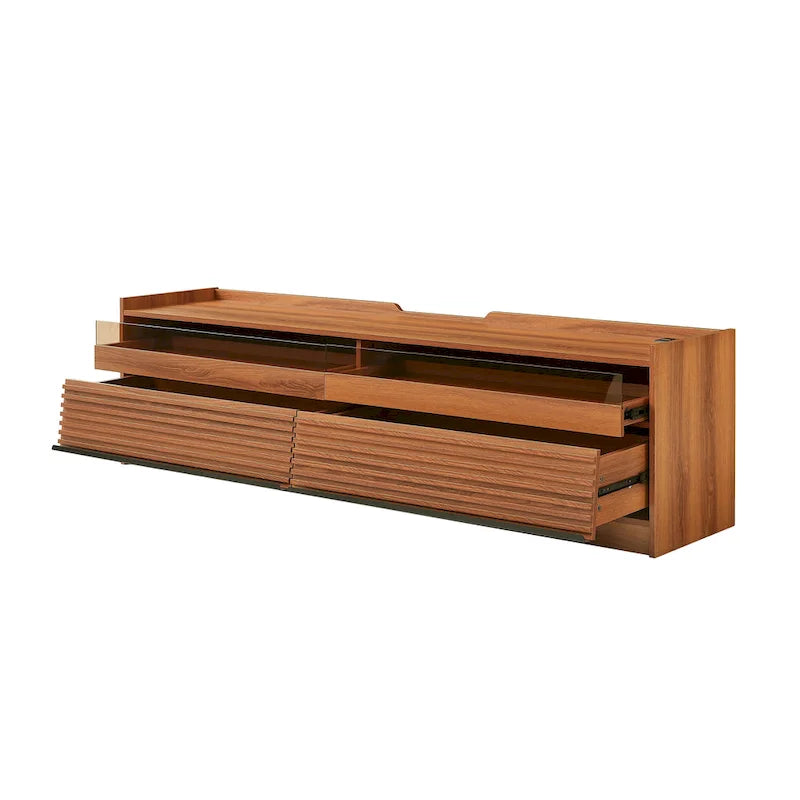 TV Stand with 4 Drawers, Charging Ports & LED Lighting – Walnut / Espresso / Black, Modern Style