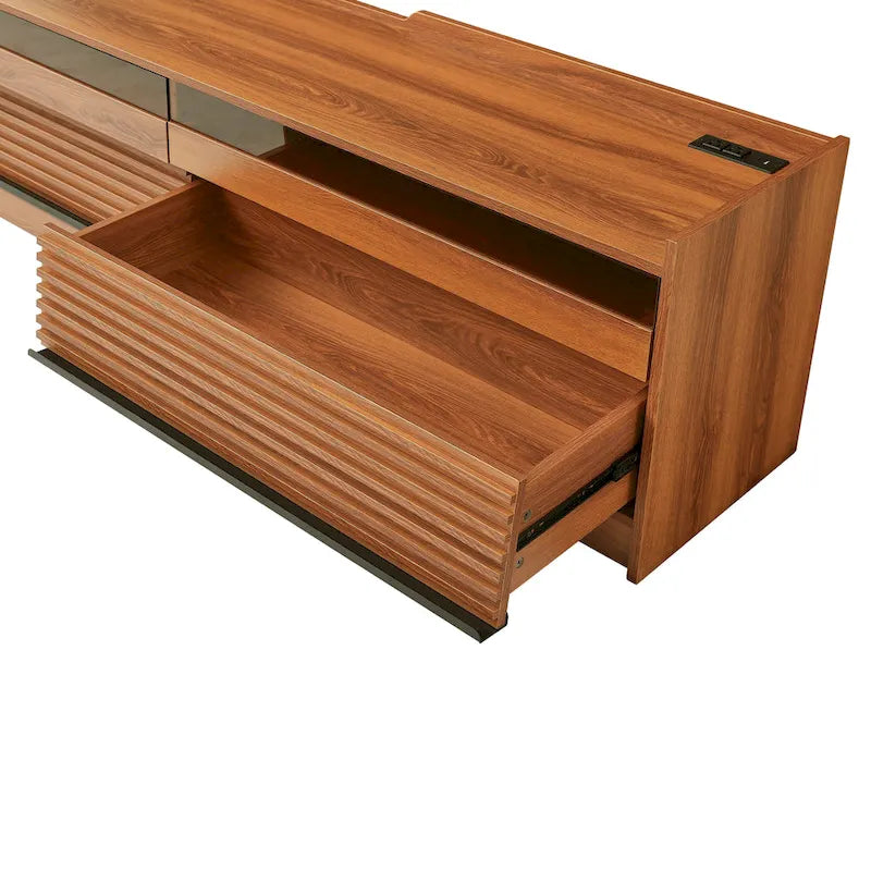 TV Stand with 4 Drawers, Charging Ports & LED Lighting – Walnut / Espresso / Black, Modern Style