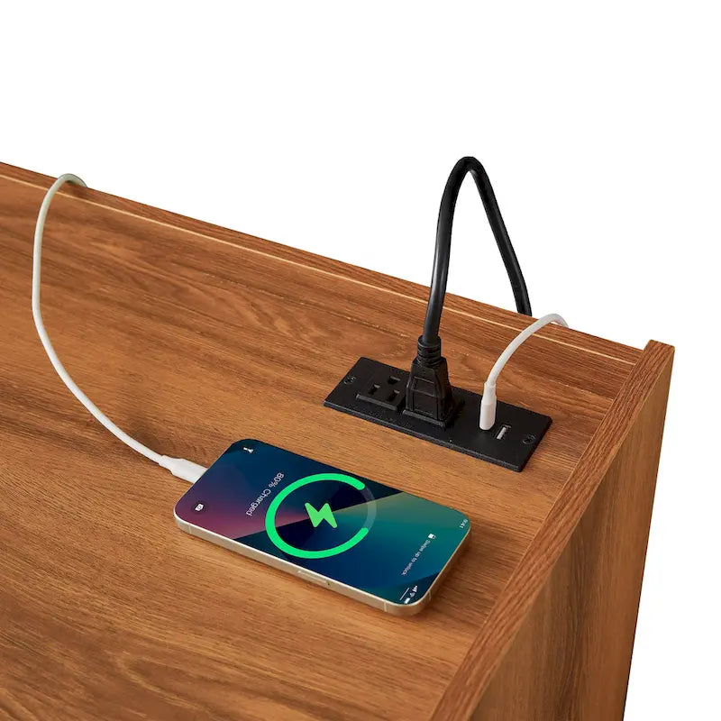 TV Stand with 4 Drawers, Charging Ports & LED Lighting – Walnut / Espresso / Black, Modern Style