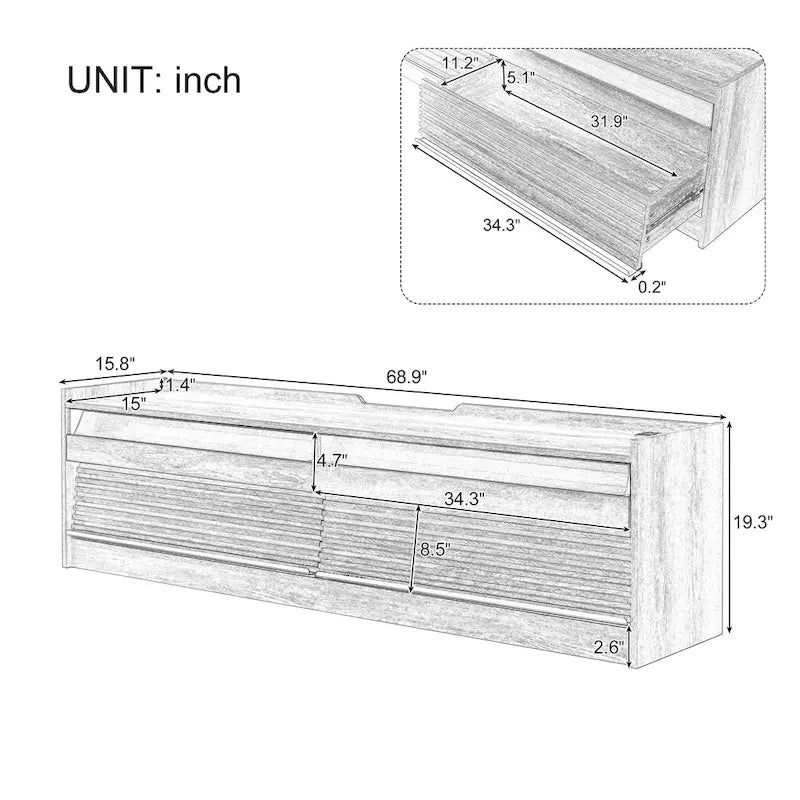 TV Stand with 4 Drawers, Charging Ports & LED Lighting – Walnut / Espresso / Black, Modern Style