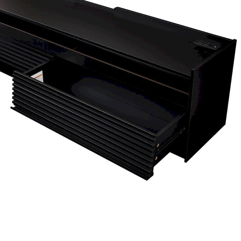 TV Stand with 4 Drawers, Charging Ports & LED Lighting – Walnut / Espresso / Black, Modern Style