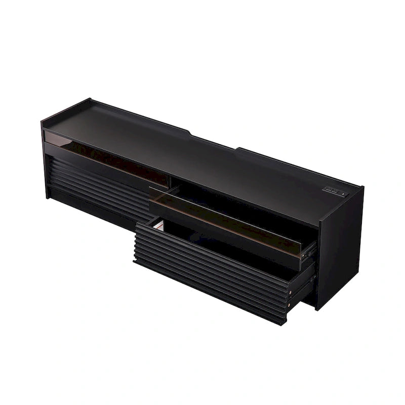 TV Stand with 4 Drawers, Charging Ports & LED Lighting – Walnut / Espresso / Black, Modern Style