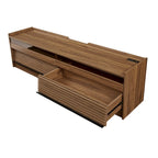 TV Stand with 4 Drawers, Charging Ports & LED Lighting – Walnut / Espresso / Black, Modern Style