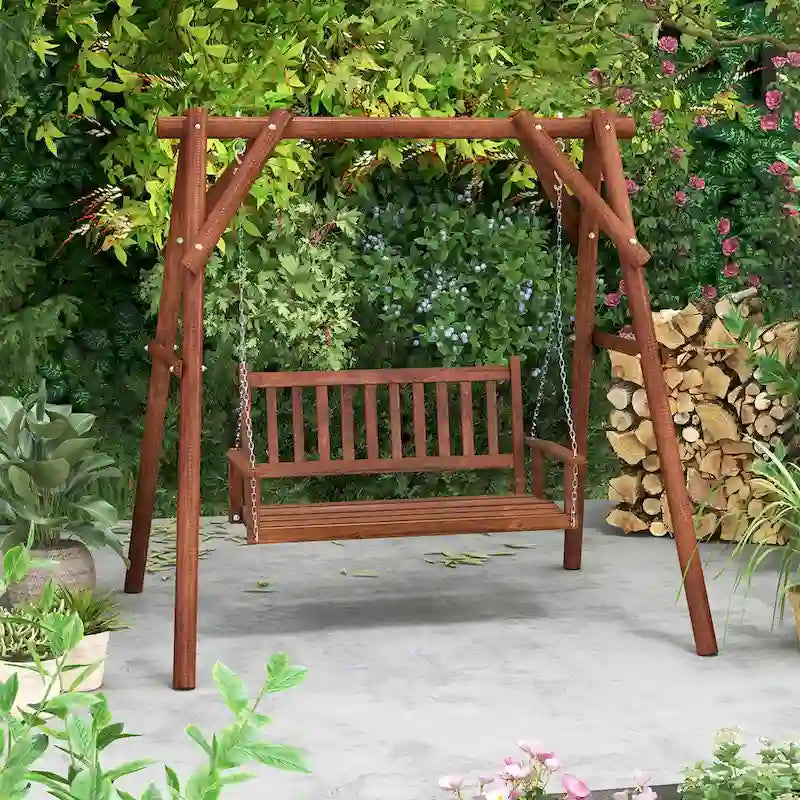 Costway 2-Person Wooden Outdoor Porch Swing Heavy Duty Patio Hanging - See Details