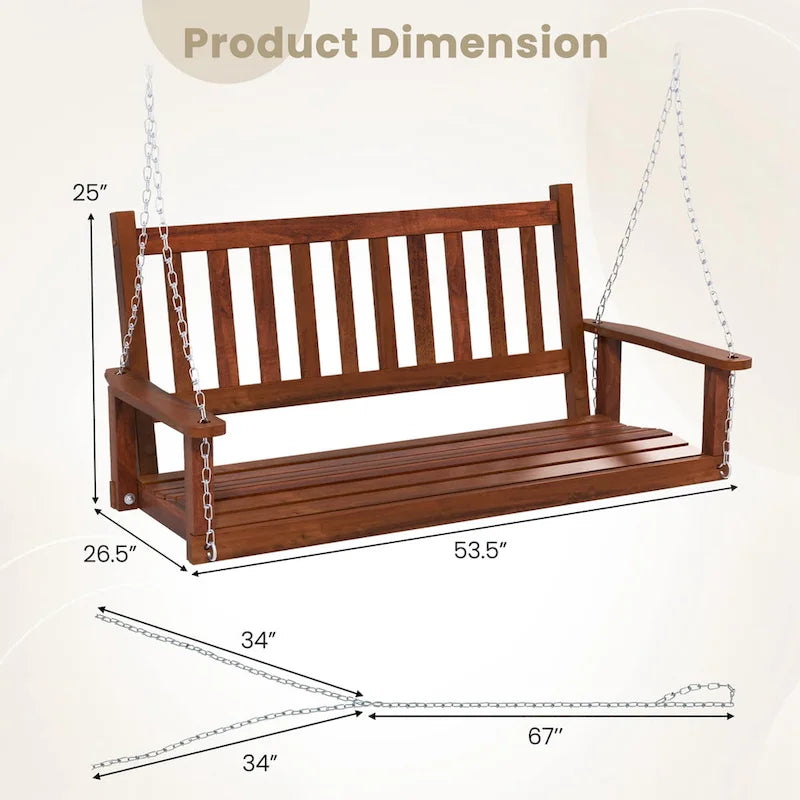 Costway 2-Person Wooden Outdoor Porch Swing Heavy Duty Patio Hanging - See Details