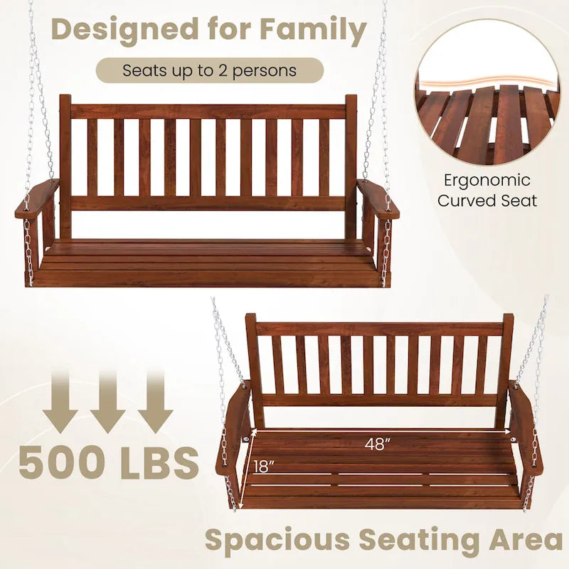 Costway 2-Person Wooden Outdoor Porch Swing Heavy Duty Patio Hanging - See Details