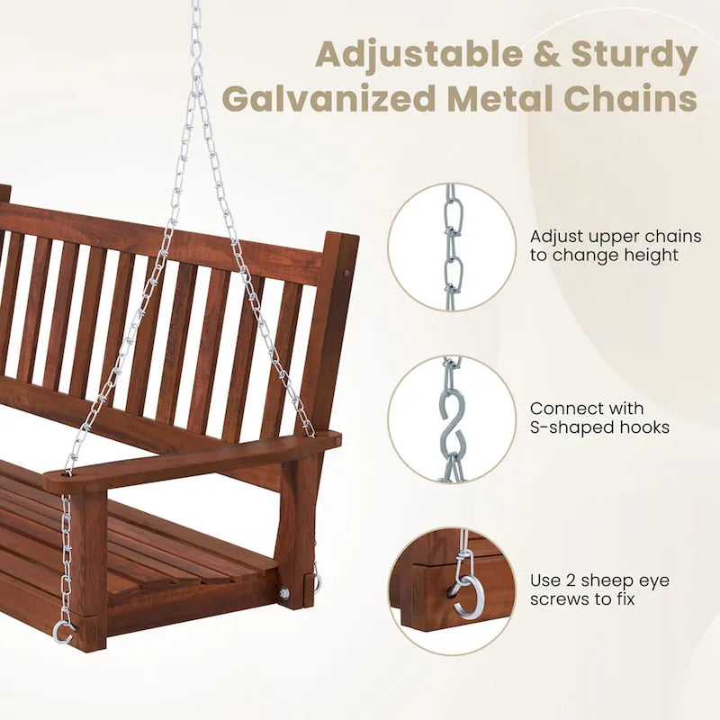 Costway 2-Person Wooden Outdoor Porch Swing Heavy Duty Patio Hanging - See Details