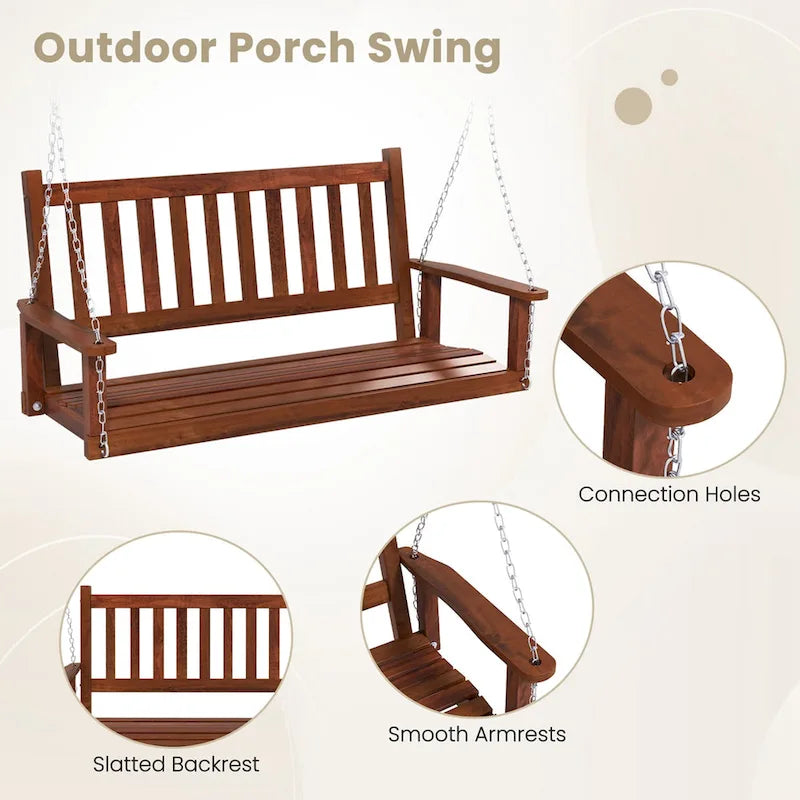 Costway 2-Person Wooden Outdoor Porch Swing Heavy Duty Patio Hanging - See Details