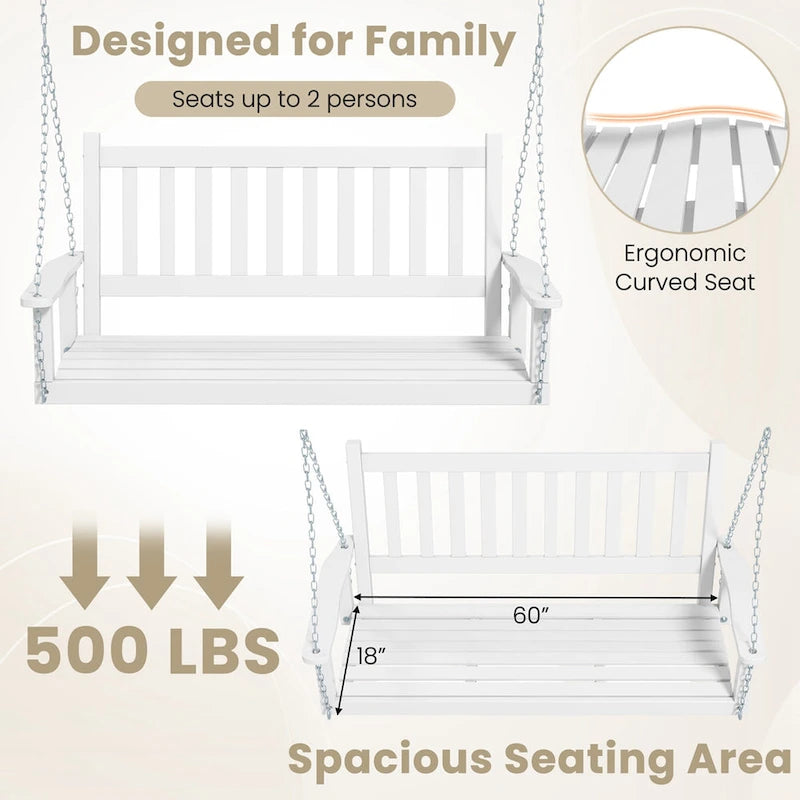 Costway 2-Person Wooden Outdoor Porch Swing Heavy Duty Patio Hanging - See Details