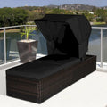 Gymax Rattan Patio Chaise Lounge Chair W/ Adjustable Canopy Black