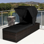 Gymax Rattan Patio Chaise Lounge Chair W/ Adjustable Canopy Black