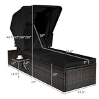 Gymax Rattan Patio Chaise Lounge Chair W/ Adjustable Canopy Black
