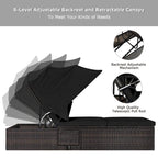 Gymax Rattan Patio Chaise Lounge Chair W/ Adjustable Canopy Black