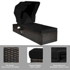 Gymax Rattan Patio Chaise Lounge Chair W/ Adjustable Canopy Black