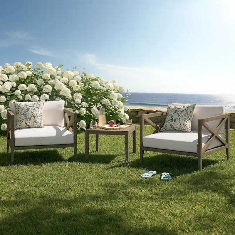 Northlake 3-Piece Outdoor Patio Teak Wood Furniture Set with Armchair and Side Table