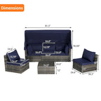 5-Piece Outdoor Patio Wicker Daybed Furniture Set with Retractable Canopy,Storable Side Table, and Soft Cushions