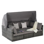 5-Piece Outdoor Patio Wicker Daybed Furniture Set with Retractable Canopy,Storable Side Table, and Soft Cushions