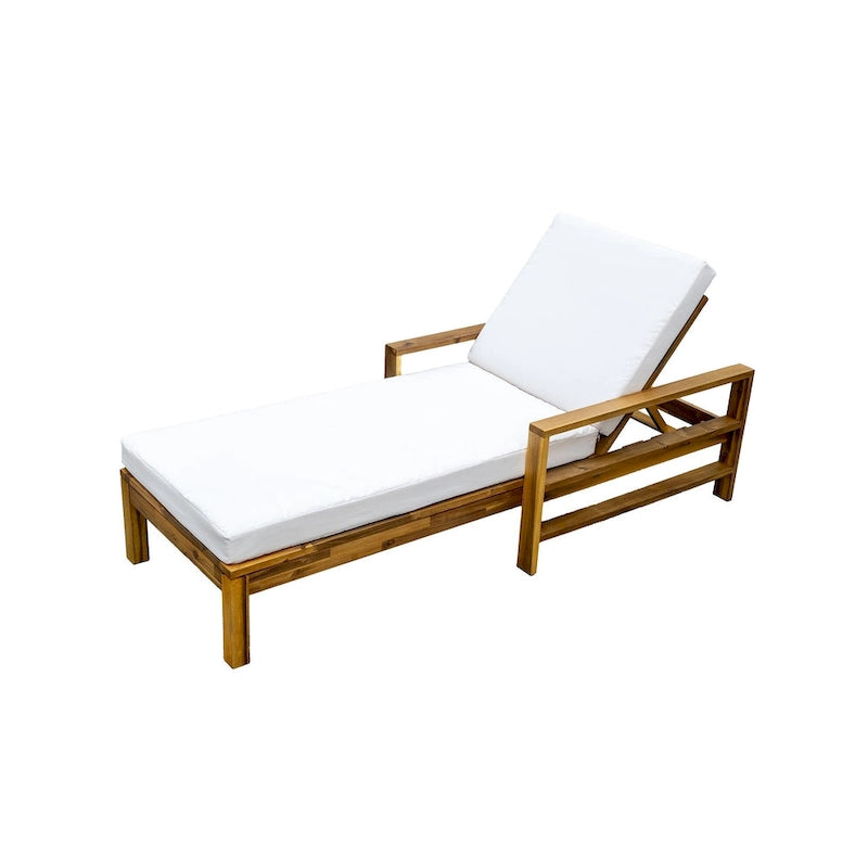 72.44W Acacia Wood Adjustable Backrest Outdoor Lounge Chair - N/A