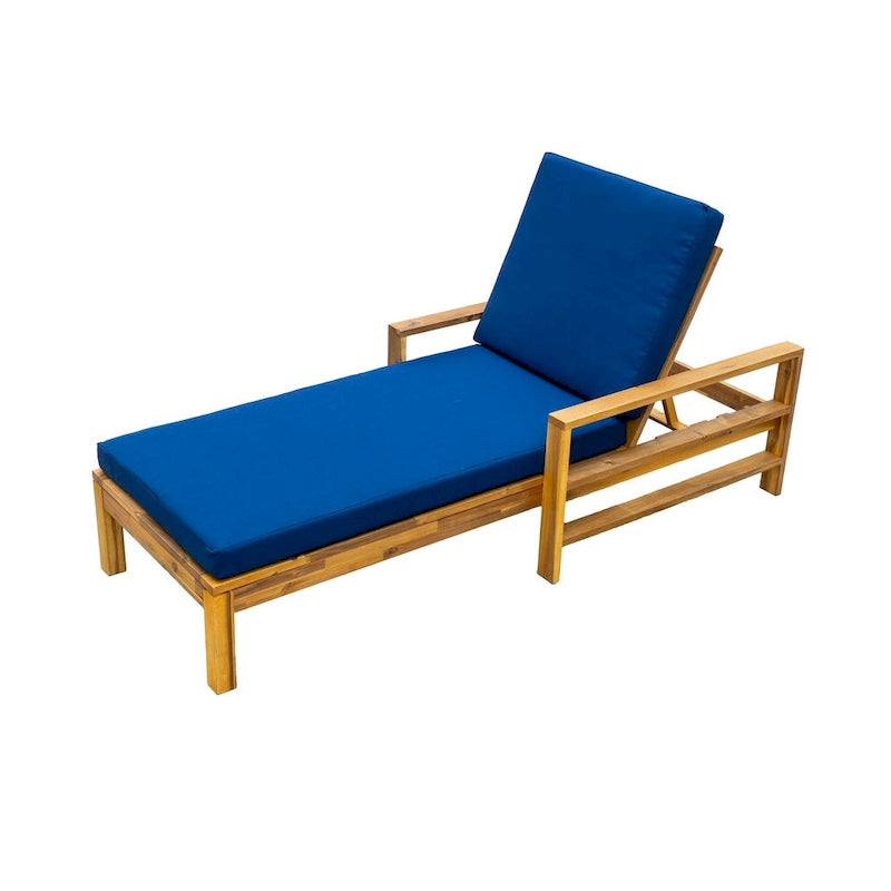 72.44W Acacia Wood Adjustable Backrest Outdoor Lounge Chair - N/A