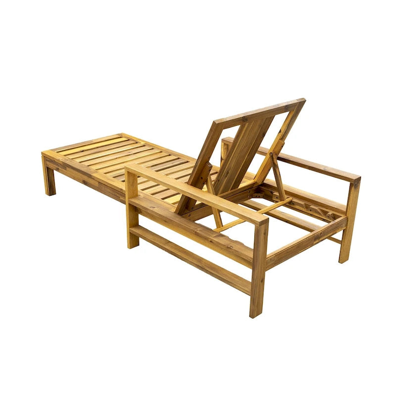 72.44W Acacia Wood Adjustable Backrest Outdoor Lounge Chair - N/A