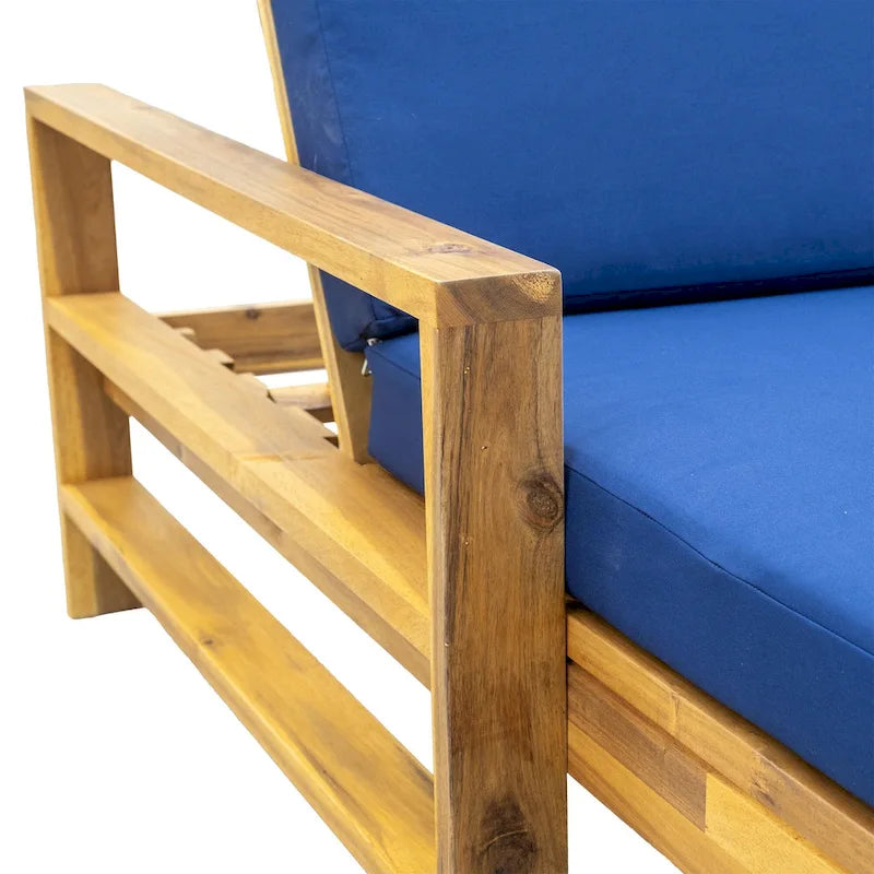 72.44W Acacia Wood Adjustable Backrest Outdoor Lounge Chair - N/A