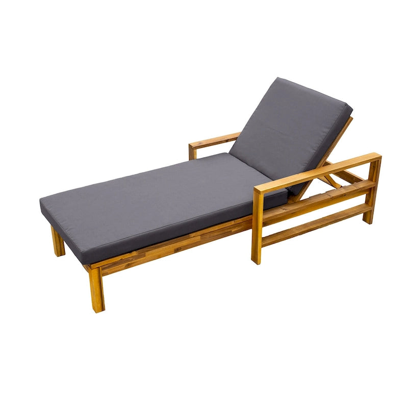 72.44W Acacia Wood Adjustable Backrest Outdoor Lounge Chair - N/A