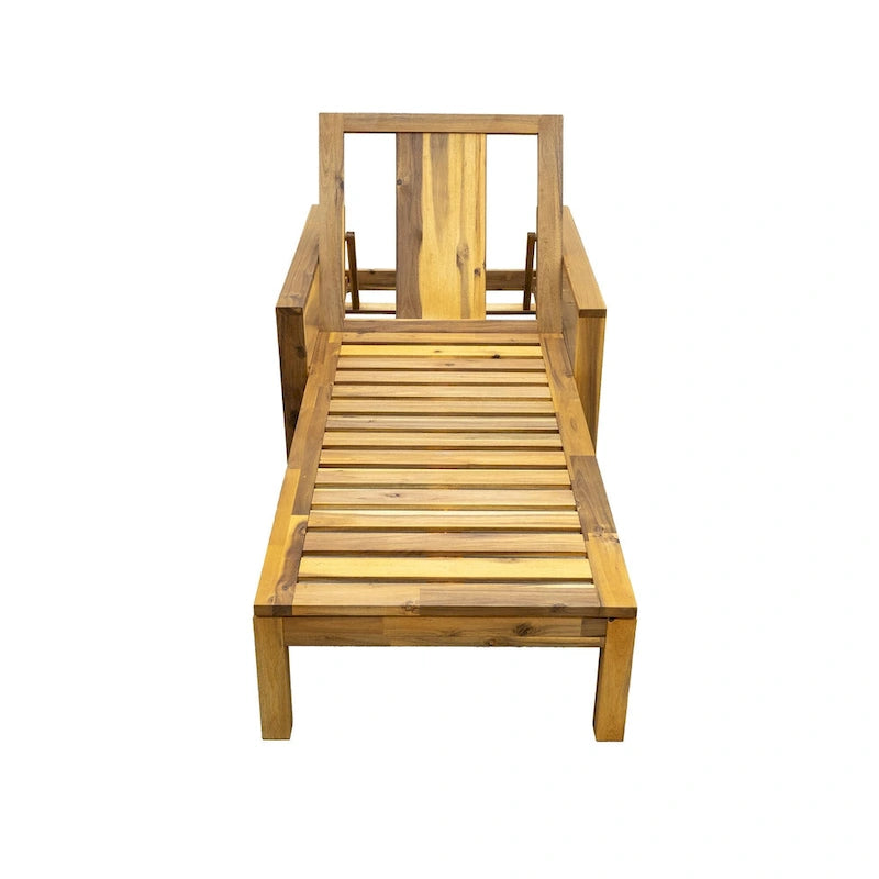 72.44W Acacia Wood Adjustable Backrest Outdoor Lounge Chair - N/A