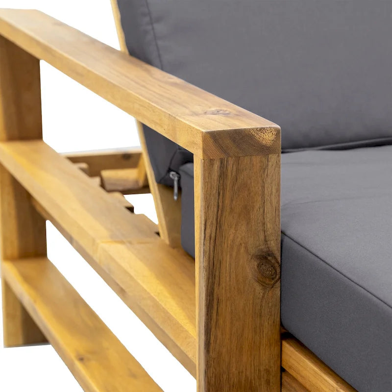 72.44W Acacia Wood Adjustable Backrest Outdoor Lounge Chair - N/A